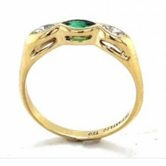 Tiffany & Co. 18K Yellow Gold Emerald & Diamond Wedding Ring. - Picture 4 of 4
